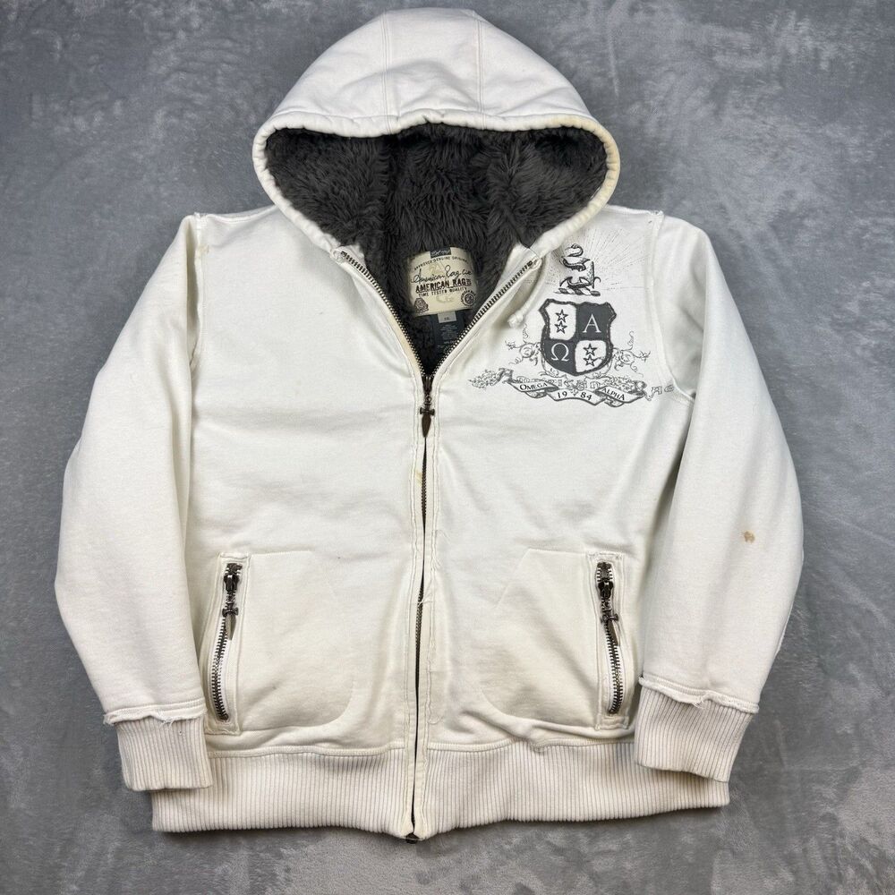 Y2K American Rag CIE Sherpa Fleece Lined Full Zip Hoodie Jacket XXL Rare